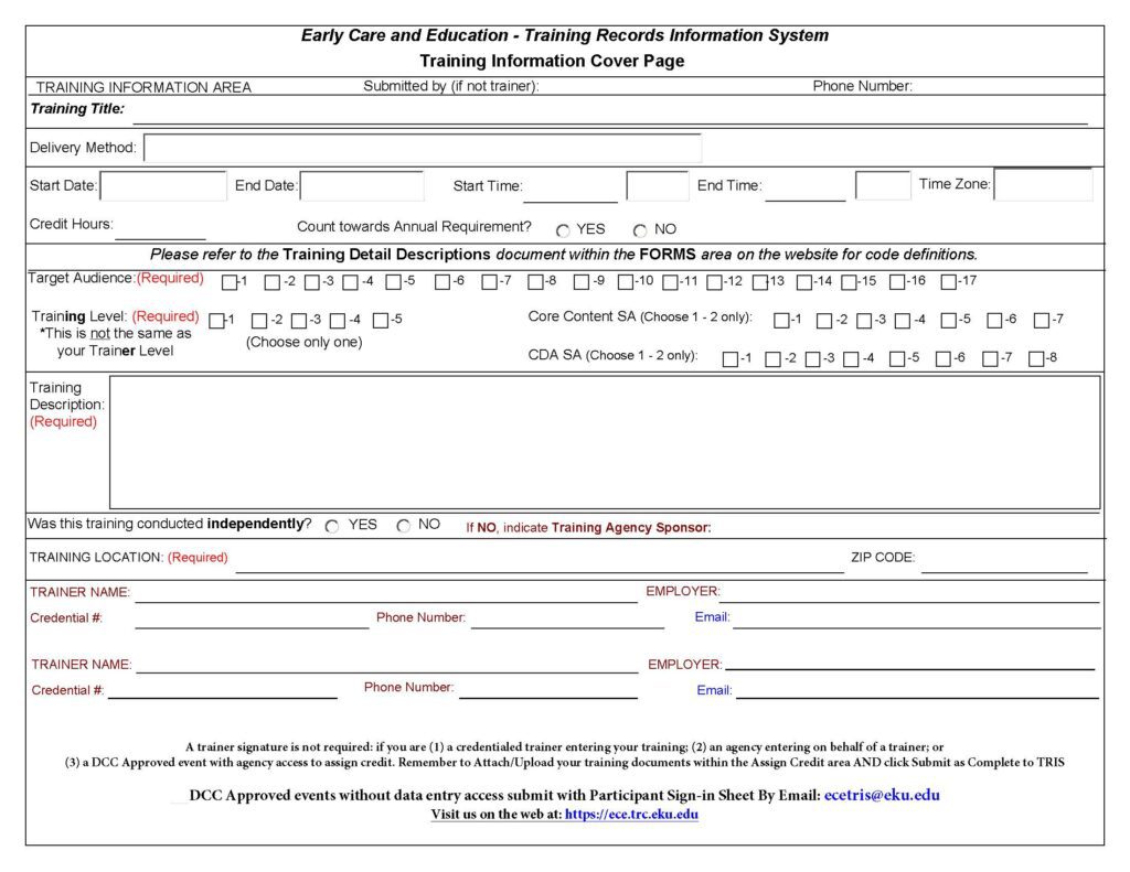 Training Information Cover Page