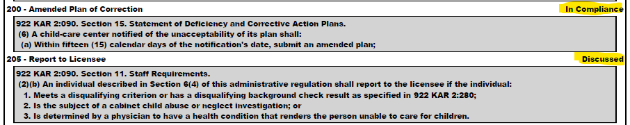 Screenshot of a monitoring and inspection report.