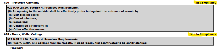 Screenshot of a monitoring and inspection report.
